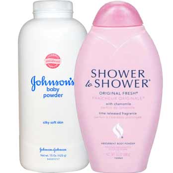 A bottle of Johnson & Johnson talcum powder